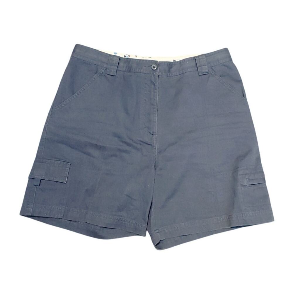 Quest Cargo Shorts High Rise Regular Fit Flat Front Blue Cotton Womens Size 12